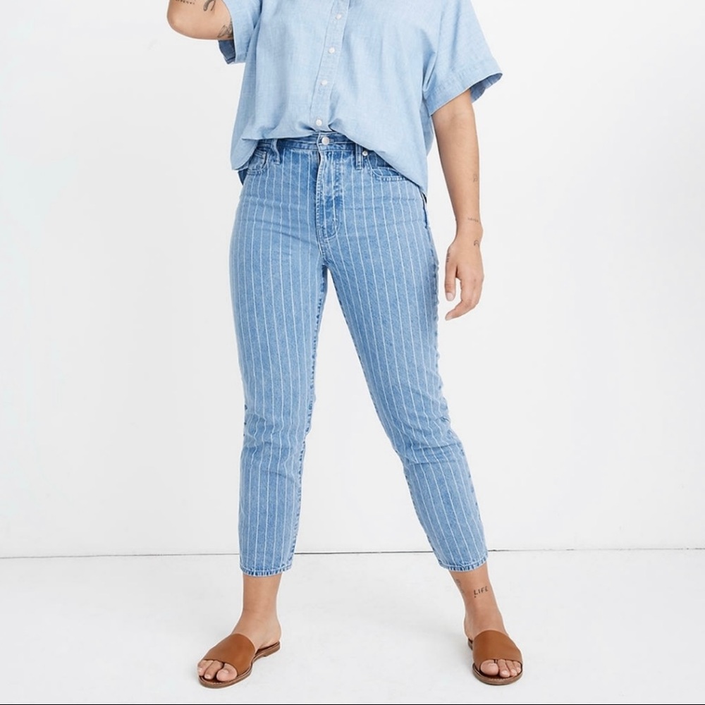 Madewell Pinstripe Straight Leg High Waist Jeans
